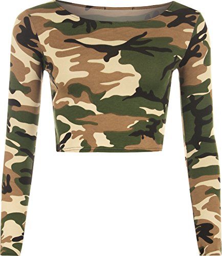 WearAll - Damen Aztek Tier Leopard Langarm Crop top - Camouflage - 36-38 von WearAll