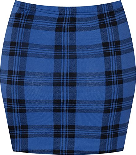 WearAll - Damen Bedruckt Dehnbar Jersey Figurbetontes Kurz Mini-Rock - Blau Tartan - 40-42 von WearAll