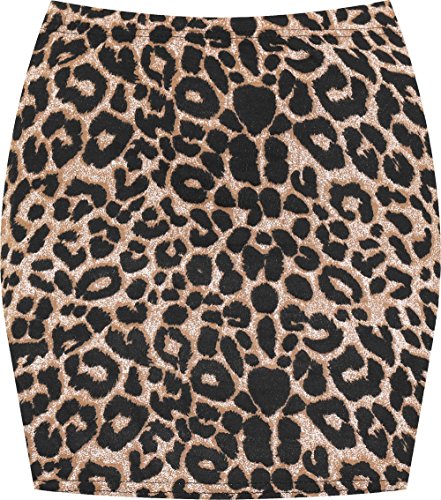 WearAll - Damen Bedruckt Dehnbar Jersey Figurbetontes Kurz Mini-Rock - Braun Leopard - 36-38 von WearAll