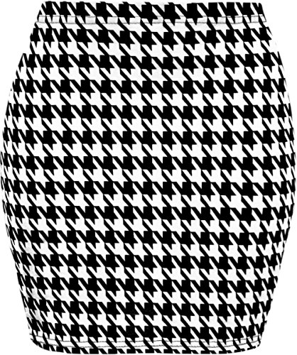 WearAll - Damen Bedruckt Dehnbar Jersey Figurbetontes Kurz Mini-Rock - Houndstooth - 40-42 von WearAll