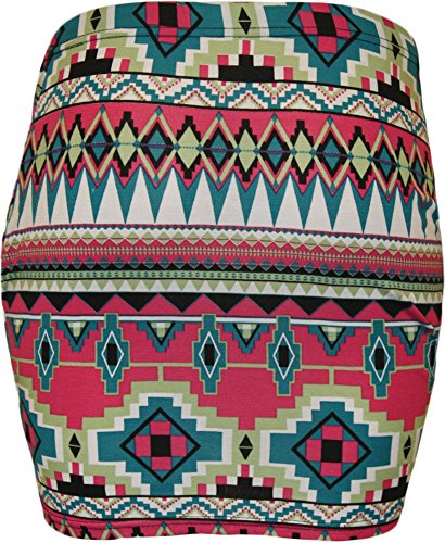 WearAll - Damen Bedruckt Dehnbar Jersey Figurbetontes Kurz Mini-Rock - Rosa Aztec - 40-42 von WearAll