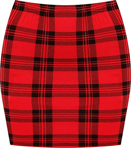 WearAll - Damen Bedruckt Dehnbar Jersey Figurbetontes Kurz Mini-Rock - Rot Tartan - 40-42 von WearAll