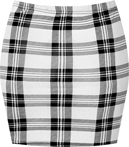 WearAll - Damen Bedruckt Dehnbar Jersey Figurbetontes Kurz Mini-Rock - Weiß Tartan - 36-38 von WearAll