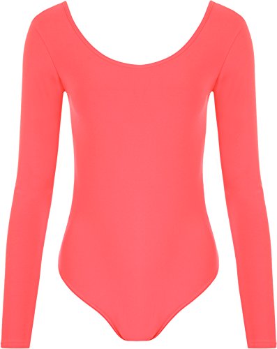 WearAll - Damen Body elastisch Langarm Bodysuit Top - Fluoreszierend Rosa - 40-42 von WearAll