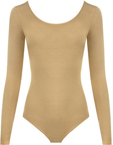 WearAll - Damen Body elastisch Langarm Bodysuit Top - Kamel - 36-38 von WearAll