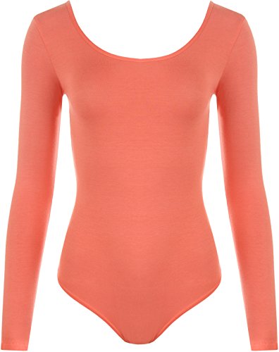 WearAll - Damen Body elastisch Langarm Bodysuit Top - Koralle - 40-42 von WearAll