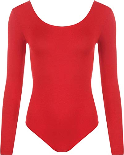 WearAll - Damen Body elastisch Langarm Bodysuit Top - Rot - 36-38 von WearAll