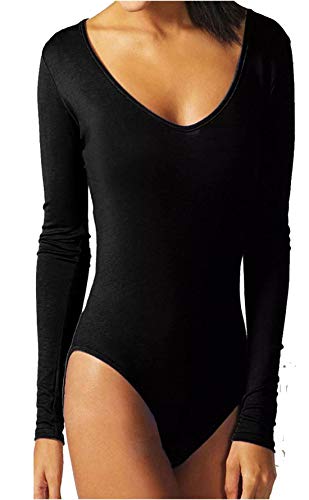 WearAll - Damen Body elastisch Langarm Bodysuit Top - Schwarz - 36-38 von WearAll