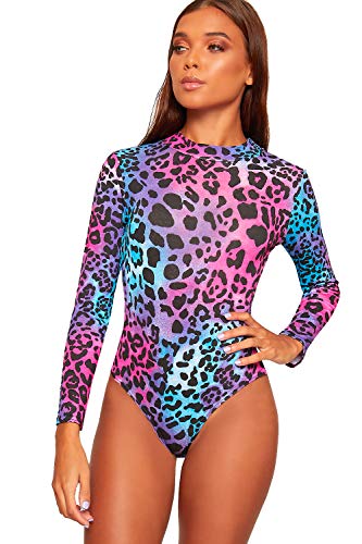 WearAll Damen Body mit Rollkragen, langärmelig, Stretch, Gr. 34-40 Gr. 42, Neon Leopard von WearAll