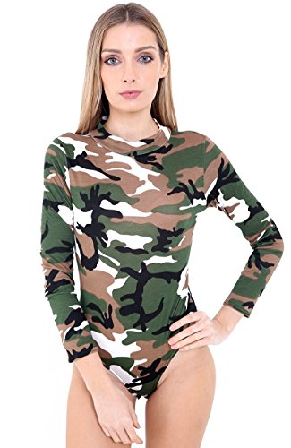 WearAll Damen Body mit Rollkragen, langärmelig, Stretch, Größen: 36 - 42 (UK-Größen: 8 - 14) Gr. 40, army von WearAll