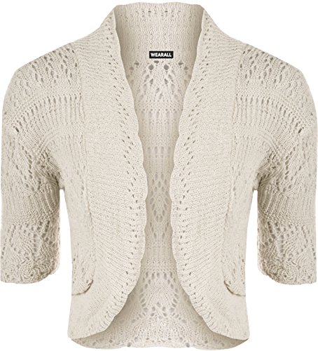 WearAll - Damen Bolero Gestrickt Kurzarm - Beige - 36-38 von WearAll