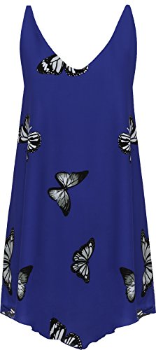 WearAll - Damen Chiffon Schmetterling Druck Liniert Ärmellos Tauchen Saum Weste Top - Königsblau - 54-56 von WearAll