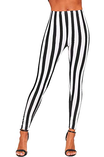 WearAll - Damen Einfarbig Kontrast Streifen Hoch Taille Strecke Leggings Damen Elastische - Schwarz Weiß - 36-38 von WearAll