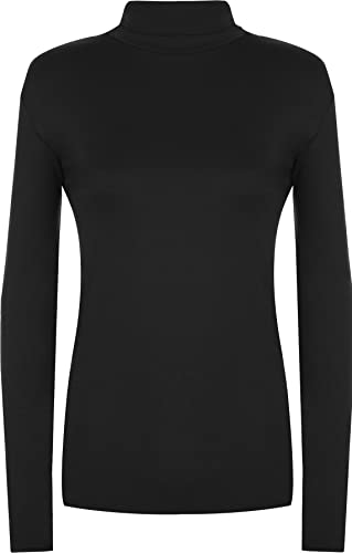 WearAll - Damen Einfarbig Rollkragen Langarm Jersey Top - Schwarz - 40-42 von WearAll