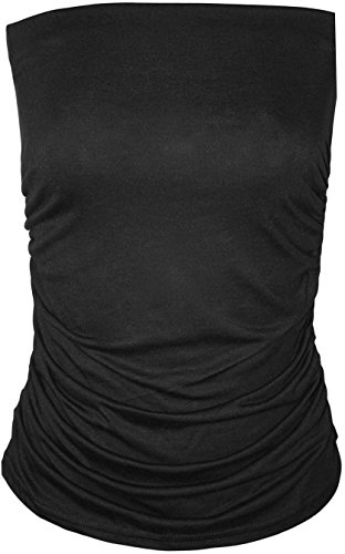 WearAll - Damen Einfarbig Trägerlos Ärmellos Geraffte Bandeau Top - Schwarz - 36-38 von WearAll