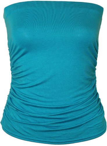 WearAll - Damen Einfarbig Trägerlos Ärmellos Geraffte Bandeau Top - Türkis - 40-42 von WearAll