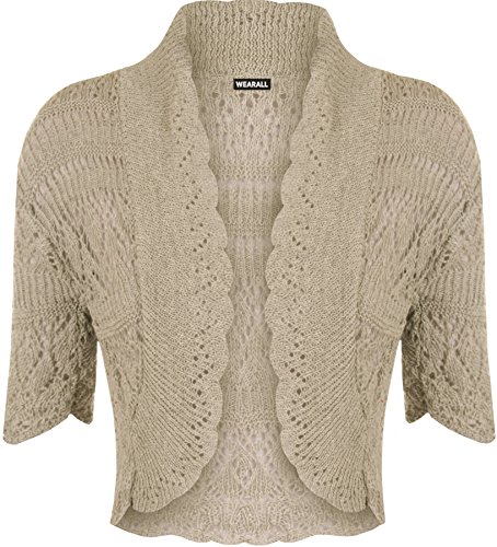 WearAll - Damen Häkeln Strick Kurzarm Bolero Cardigan - Mokka - 42-44 von WearAll