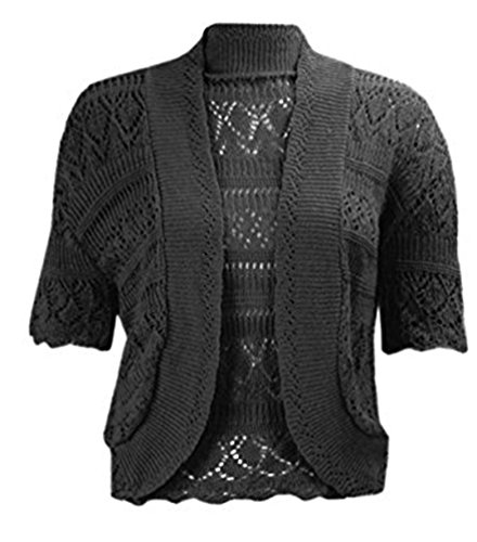 WearAll - Damen Häkeln Strick Kurzarm Bolero Cardigan - Schwarz - 44-46 von WearAll