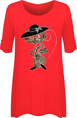 WearAll - Damen Katze Tier Drucken Kurzarm Übergröße Diamante Ausgestelltem Top - Rot - 54/56 WearAll - Damen Katze Tier Drucken Kurzarm Übergröße Diamante Ausgestelltem Top - Rot - 54/56 von WearAll