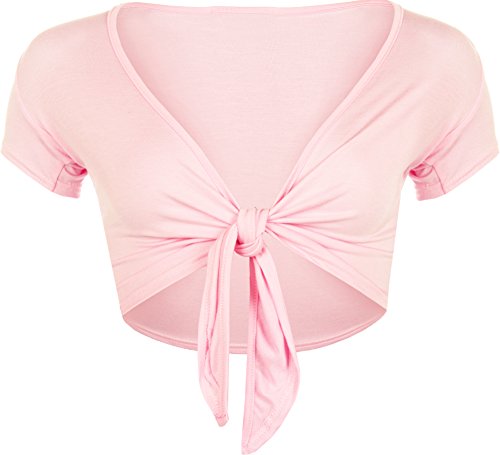 WearAll - Damen Kurzarm Binden Crop Top - Rosa - 40-42 von WearAll