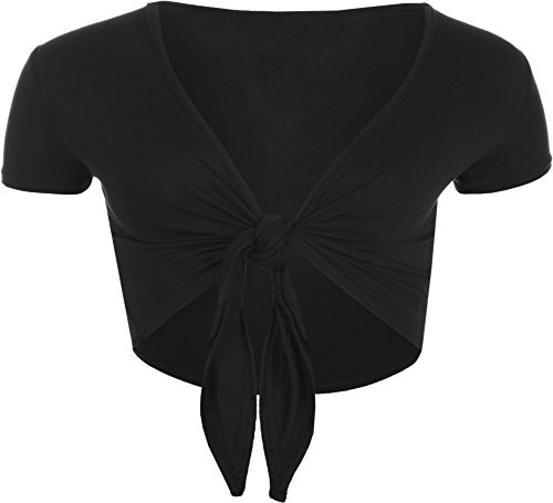 WearAll - Damen Kurzarm Binden Crop Top - Schwarz - 40-42 von WearAll