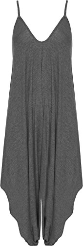 WearAll - Damen Lagenlook Strappy Ausgebeult Harem Jumpsuit Kleid Top Playsuit - Dunkelgrau - 52-54 von WearAll