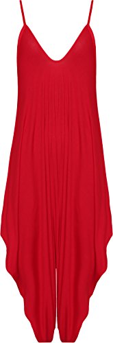 WearAll - Damen Lagenlook Strappy Ausgebeult Harem Jumpsuit Kleid Top Playsuit - Rot - 44-46 von WearAll