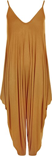 WearAll - Damen Lagenlook Strappy Ausgebeult Harem Jumpsuit Kleid Top Playsuit - Senf - 48-50 von WearAll