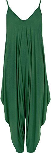 WearAll Damen Lagenlook Strappy Baggy Harem Jumpsuit Kleid Top Playsuit 40-54, flaschengrün, 50-52 von WearAll