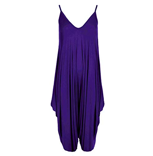 WearAll Damen Lagenlook Strappy Baggy Harem Jumpsuit Kleid Top Playsuit 40-54, violett, 46-48 von WearAll