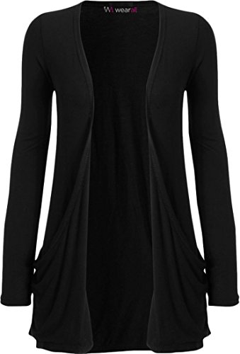 WearAll - Damen Strickjacke mit langen Ärmeln, mit Taschen, Gr. 34-54, Schwarz , XL Große Größen von WearAll