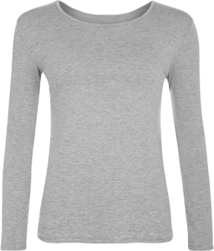 WearAll Damen Langarm-T-Shirt, Größe 34-40, Hellgrau, 3XL von WearAll