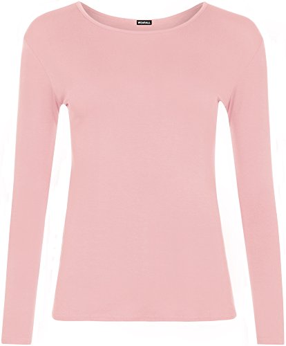 WearAll Damen Langarm T-Shirt Top Damen Größe 36-40, babyrosa, XX-Large Plus von WearAll