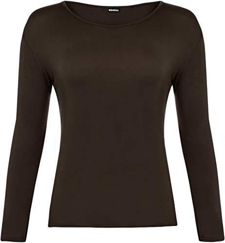 WearAll Damen Langarm-T-Shirt, Größe 34-40, braun, XX-Large Plus von WearAll