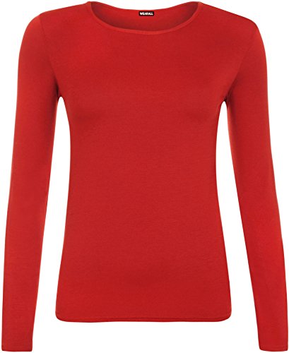 WearAll Damen Langarm T-Shirt Top Damen Größe 36-40, rot, 3XL von WearAll