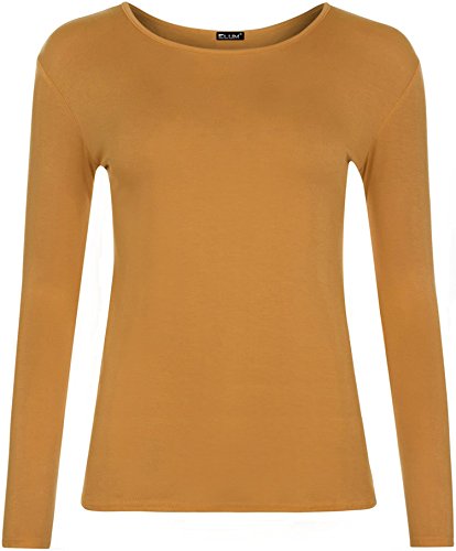 WearAll Damen Langarm T-Shirt Top Damen Größe 36-40, senffarben, XX-Large Plus von WearAll