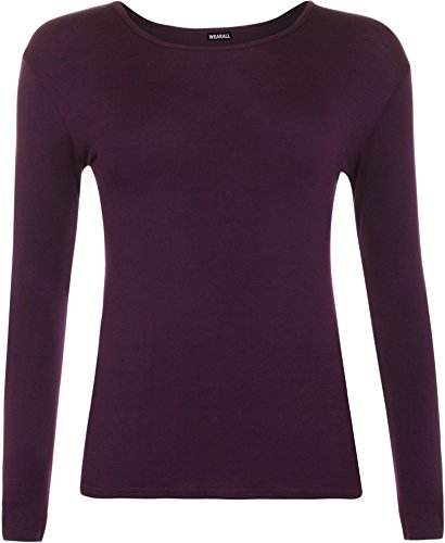 WearAll Damen Langarm T-Shirt Top Damen Größe 36-40, violett, 3XL von WearAll