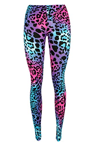WearAll Damen Leggings mit Leopardenmuster, Stretch, volle Länge, Größe 34-40, Multi Leopard, 34-36 von WearAll