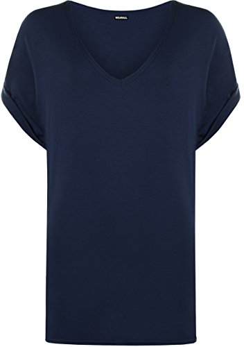 WearAll - Damen Neu Plus Grosse Damen Kurz Wende Nach Oben Hülle Ausgebeult Ebene Top Damen V-Ausschnitt T-Shirt - Marineblau - 48-50 von WearAll
