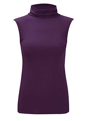 WearAll Damen-Oberteil mit Rollkragen, ärmellos, Übergröße, Größen 42-48, violett, 34-36 von WearAll