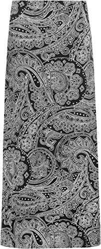 WearAll - Damen Paisley Druck 70S Boho Strecke Lang Maxi Rock 14-28 - Schwarz - 48 von WearAll