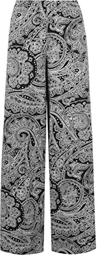 WearAll - Damen Paisley Druck Lang Breite Bein Abgefackelt Palazzo Hose - Schwarz - 40-42 von WearAll