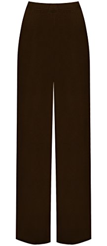 WearAll Damen Palazzo Hose mit weitem Bein, ausgestellt, elastisch, Stretch, Übergröße, einfarbig, Größe 34-54, dunkelbraun, 38-40 von WearAll