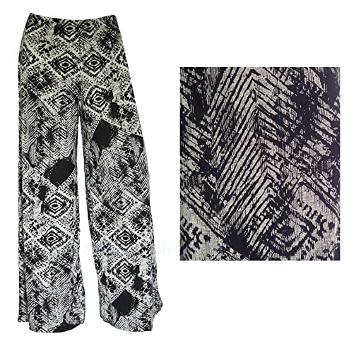 WearAll Damen Palazzohose mit weitem Bein, ausgestellt, elastisch, einfarbig, Übergröße, Größen 42–52 Gr. 46-48, Batik-Quadrat von WearAll