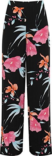 WearAll Damen Plus Blumen Druck Breite Bein Palazzo Hose Damen Hose Abgefackelt Harem - Schwarz - 52-54 von WearAll