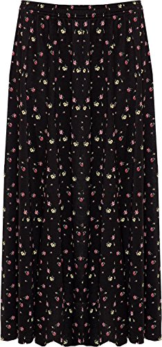 WearAll Damen Plus Blumen Druck Rock Elastische Strecke Taille Midi Länge - Schwarz - 56-58 von WearAll