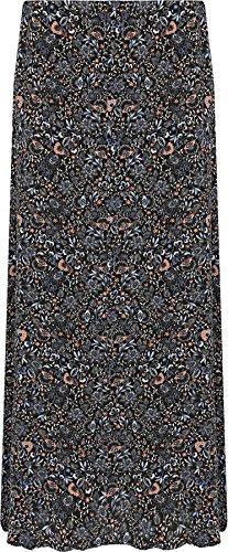 WearAll Damen Plus Blumen Maxi Rock Damen Druck Voll Länge Elastische Taille - Schwarz Blau - 42 von WearAll