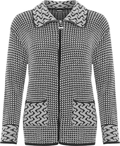 WearAll - Damen Plus Damen Lang Hülle Kabel Gestrickt Strickjacke Damen Reißverschluss Tasche Kragen - Hellgrau - 48-50 von WearAll