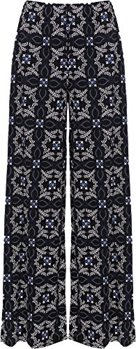 WearAll Damen Plus Druck Palazzo Hose Damen Voll Länge Muster Strecke Abgefackelt - Schwarz Blau - 48-50 von WearAll