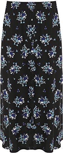 WearAll Damen Plus Elastische Taille Rock Damen Strecke Blumen Druck Midi- Lang - Schwarz Blau - 56-58 WearAll Damen Plus Elastische Taille Rock Damen Strecke Blumen Druck Midi- Lang - Schwarz Blau - 56-58 von WearAll